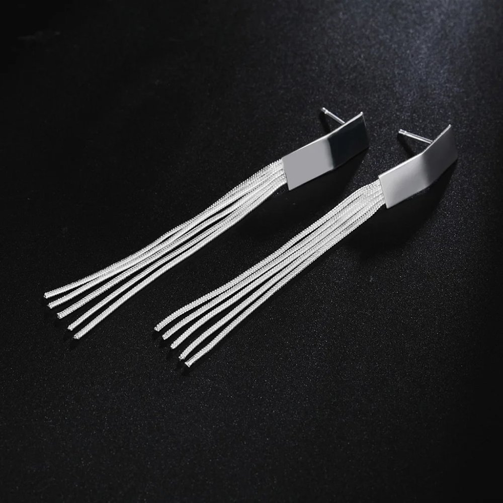 Gorgeous Hanging Tassel .925 Sterling Silver 2.5 Inch Long Earrings - Picture 6 of 7